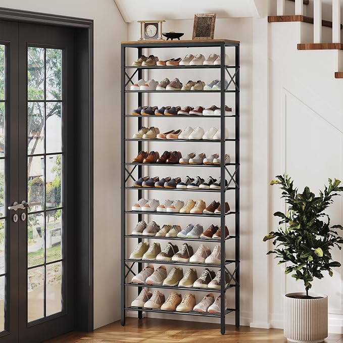 YATINEY 12 Tier Shoe Rack, Large Capacity Shoe Storage Organizer Holds 48 Pairs, Sturdy and Stable, for Entryway, Hallway, Closet, Dorm Room, Rustic Brown SS12BR - Image 2