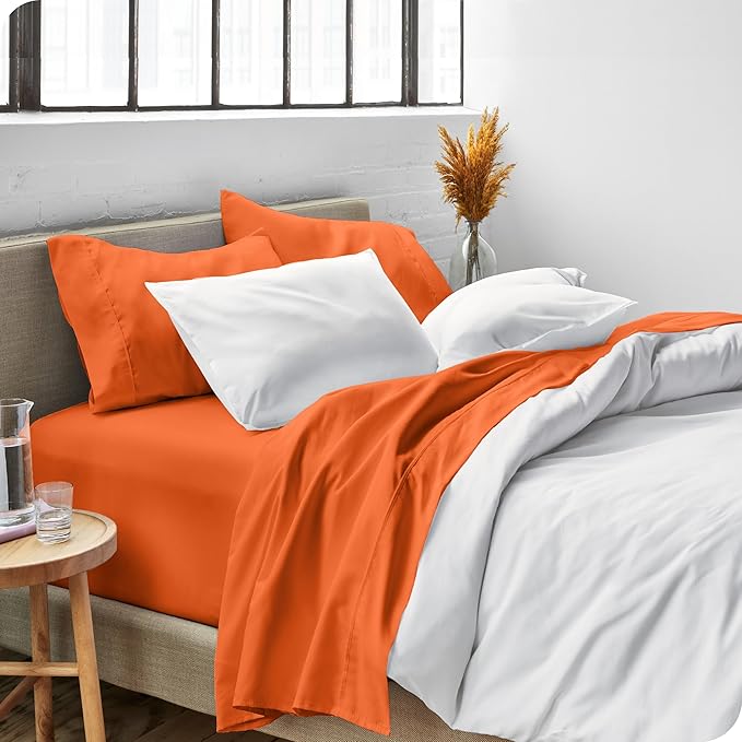 Bare Home Split Head Flex King Sheet Set - 1800 Ultra-Soft Microfiber Bed Sheets - Double Brushed - Deep Pockets - Easy Fit - 4 Piece Set - Bedding Sheets & Pillowcases (Orange)