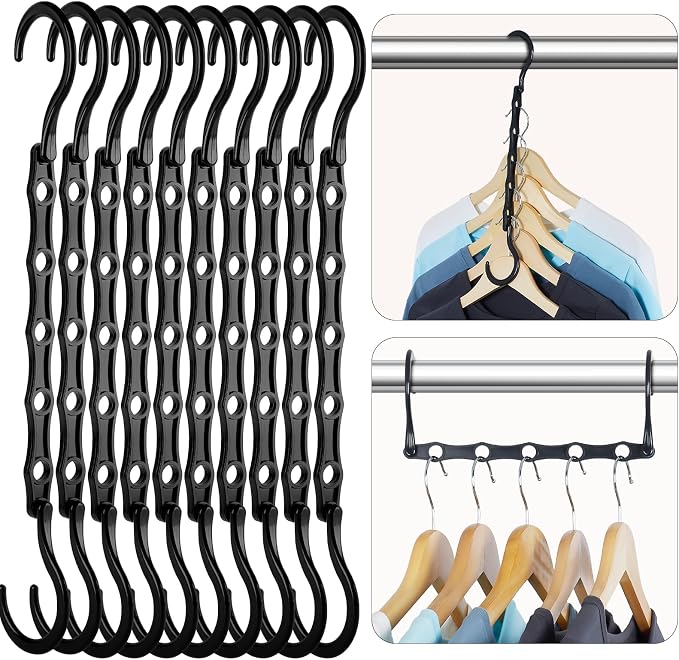 HOUSE DAY Black Magic Space Saving Hangers 10 Pack, Premium Smart Hanger Hooks, Sturdy Cascading Hangers with 5 Holes for Heavy Clothes, Closet Organizers and Storage, College Dorm Room Essentials by HOUSEDAY