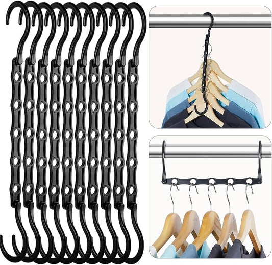 HOUSE DAY Black Magic Space Saving Hangers 10 Pack, Premium Smart Hanger Hooks, Sturdy Cascading Hangers with 5 Holes for Heavy Clothes, Closet Organizers and Storage, College Dorm Room Essentials by HOUSEDAY