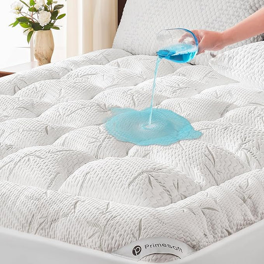 100% Waterproof Full Size Mattress Topper, Thick Pillow Top Mattress Pad，Up to 21 Inch Deep Pocket, Soft Breathable Mattress Pad for Back Pain, Protector Cover(White)