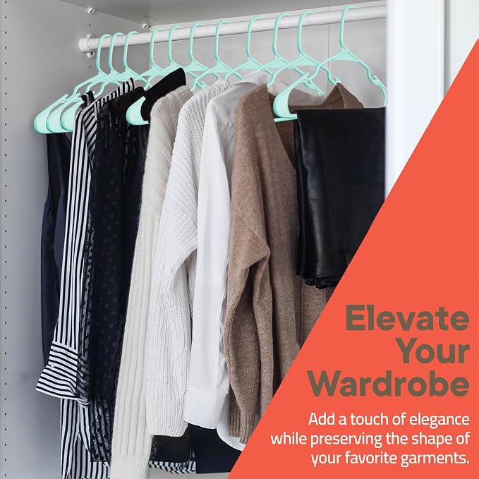 Plastic Clothes Hangers – Heavy Duty Hanger Set, for Organizing Clothes, Dresses, and Coat, Holds Up to 5 lbs, Space-Saving Hangers with Non-Slip Shoulder Grooves, Pack of 20, Aqua - Image 2