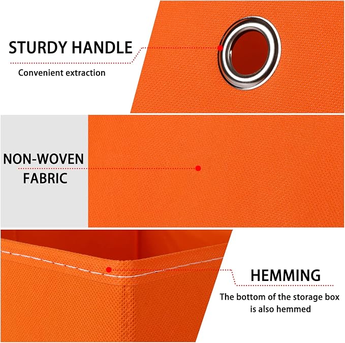 Foldable Storage Cubes Bins ,11 Inch Cloth Storage Cube Fabric Storage Box Cubes Organizer Baskets with Handles for Home Organizer Set of 6 (Orange) - Image 7