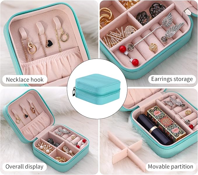 Mini Jewelry Travel Case, Small Jewelry Organizer, Portable Mini Storage Box for Rings, Earrings, Necklaces, Gift for Mother Mom, Girl, Daughter, Sisters, Bridesmaids, Mother's Day Gift (Blue-4pcs) - Image 7