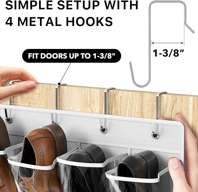 Simple Houseware 24 Pockets Large Clear Pockets Over The Door Hanging Shoe Organizer, White (56" x 22.5") - Image 5