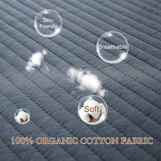 YOUR MOON Natural Wool Mattress Pad Twin – 200GSM Organic Australian Wool Mattress Topper, Quilted Fitted Mattress Bed Cover with 16" Deep Pocket, Hypoallergenic Cotton Cover (Gray)