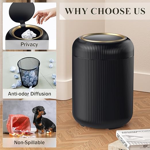 Motion Sensor Bathroom Trash Can with Lid, 3 Gallon / 11L Automatic Bathroom Garbage Can, Smart Black Garbage Can, Touchless Trash Bin, Small Waste Basket for Bedroom, Kitchen, Apartment,Office - Image 3