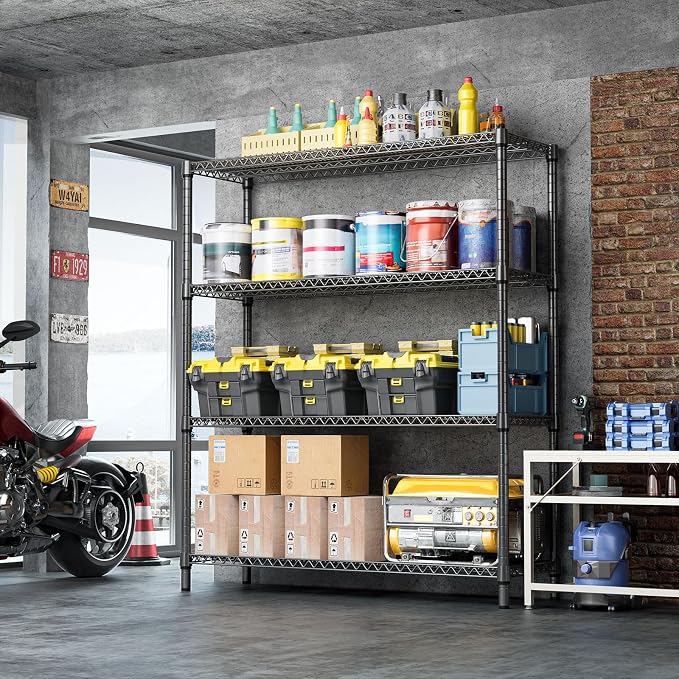 IZEUK 4-Tier Metal Garage Shelving, Heavy Duty Adjustable Storage Rack Organizer, Industrial Steel Shelves for Basement, Kitchen, Office, Warehouse (Black, 17.7" D x 59.1" W x 70.9" H) - Image 6