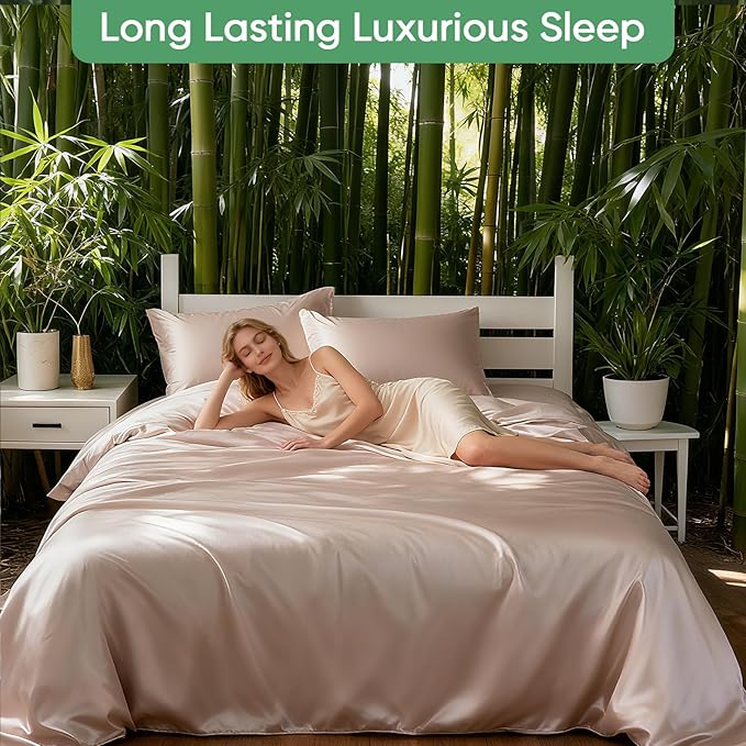 Luxury Organic Tencel & Viscose from Bamboo Cooling Sheet Set,Silky Soft Lyocell Sheets with Deep Pocket, Hypoallergenic & Breathable Bedding with Pillowcases (Sand, King)