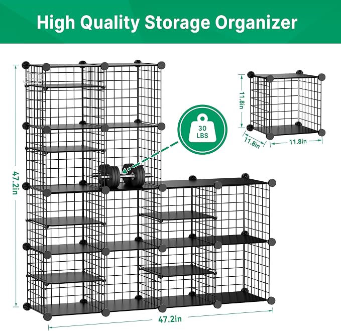 Wire Cube Storage Organizer, 12 Cubes Converted into 14 Cubes, Sturdy Metal Grids Storage Shelf Closet Shelving Units and Storage, Shelves for Bedroom LIvingroom Office - Image 3