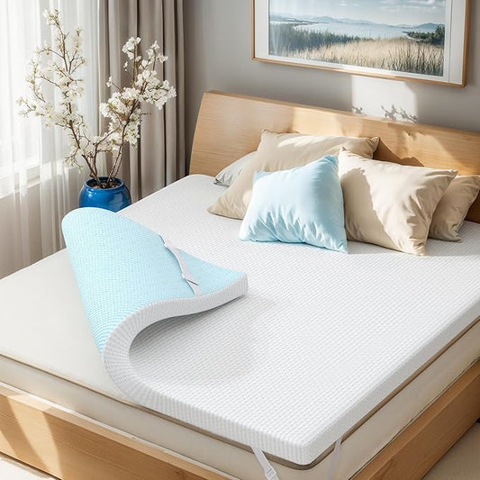 Subrtex Memory Foam Mattress Topper, 2 Inch Cal King Gel-Infused Memory Foam Topper, High Density Cooling Bed Topper Pad with Breathable Removable Fitted Cover CertiPUR-US Certified
