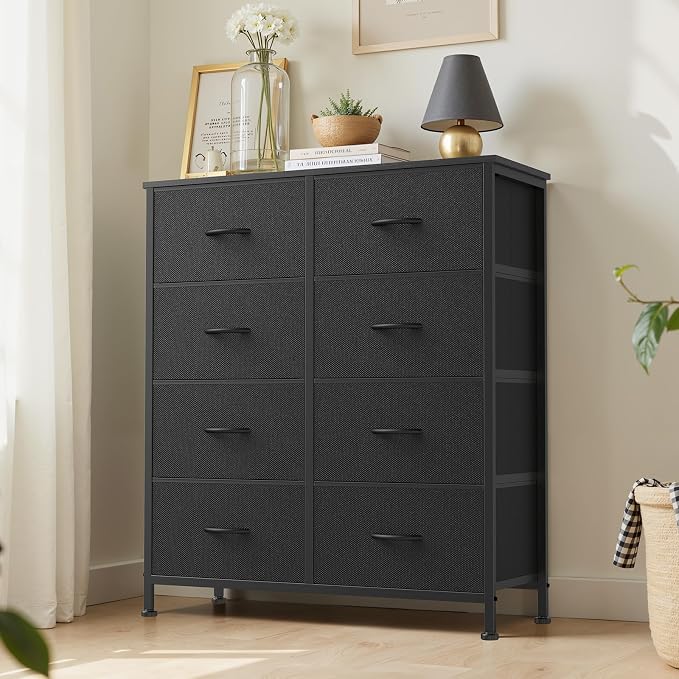 Sweetcrispy 8 Drawer Dresser with Fabric Bins Fabric Storage Tower Organizer for Bedroom Closet Hallway Entryway Tall Chest of Drawers with Steel Frame Wood Top Easy Pull Handles,Black - Image 2