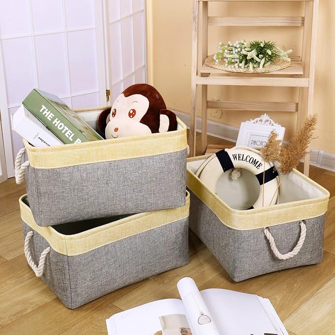 TheWarmHome Fabric Storage Bins Baskets for Organizing, Large Sturdy Storage Basket W/Handles, Decorative Foldable Storage Baskets for Shelves Closet Nursery Toy (Large - 3 Pack 15.7L×11.8W×8.3H) - Image 6
