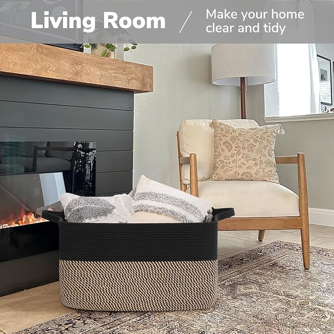 Goodpick Large Blanket Basket, 22" x 17" x 12" Wicker Storage Baskets for Organizing, Rectangle Nursery Basket for Toys Storage, Dirty Clothes Baskets for Living Room, Bedroom - Image 2