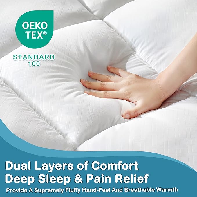 4 Inch Dual Layer Memory Foam Mattress Topper for Pressure Relief and Back Pain, 2" Gel Memory Foam and 2" Cooling Pillow Top Mattress Pad Cover, Medium Support, Queen Size