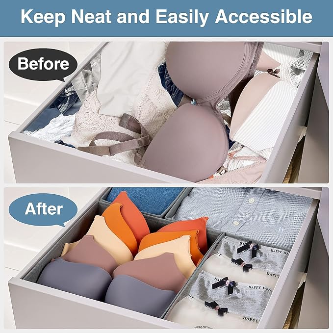Criusia Drawer Organizer Clothes, 8 Pack Underwear Organizer, Foldable Closet Organizers and Storage Dresser Dividers for Clothes, Socks, Scarves, Ties (Gray) - Image 2