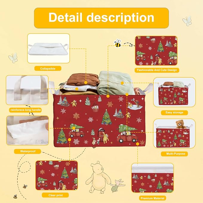 Winnie Theme Christmas Storage Basket,Hamper Winnie Baby Stuff Collapsible Storage Bin Laundry Hamper With A Waterproof PE Coating,Perfect Decoration for Baby Boy Girl Shower - Image 3