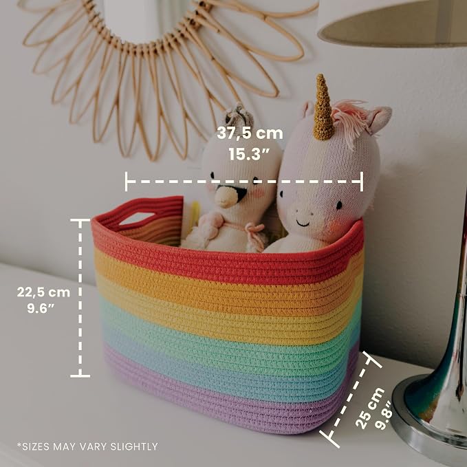 OrganiHaus Rainbow Basket - Colorful Woven Storage Basket for Playroom, Nursery & Classroom Decor & Toy Storage, 15x9x10 - Image 2
