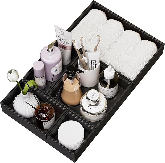 Bamboo Drawer Organizer Set, 5 PCS Multi-use Varied Sizes Junk Drawer Organizer Kitchen Storage Box for Office, Home, Bedroom, Bathroom, Black - Image 8