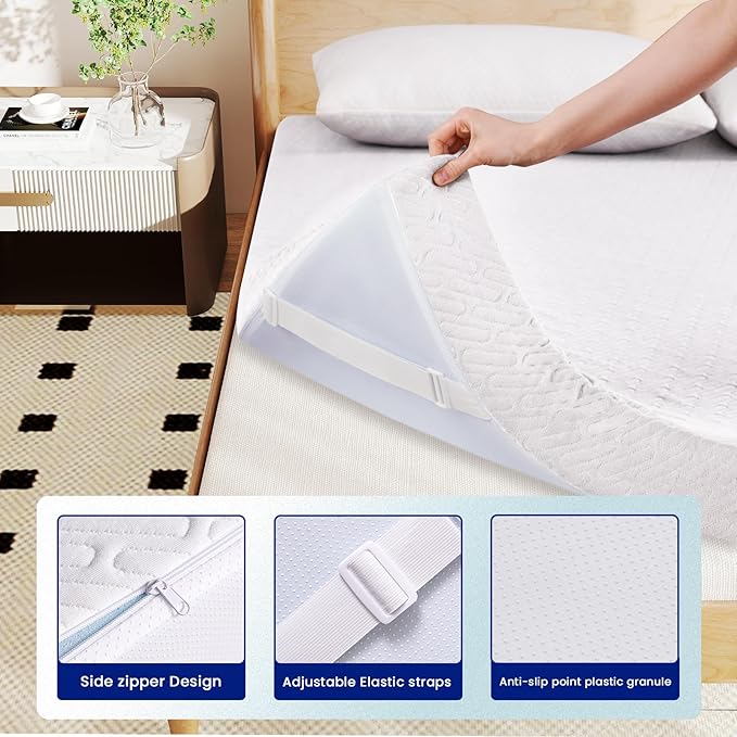 VALUXE Queen Size 3 Inch Mattress Topper Cover with Zipper Closure - Breathable Protector for 3" Memory Foam or Latex Mattress Topper (Cover Only)