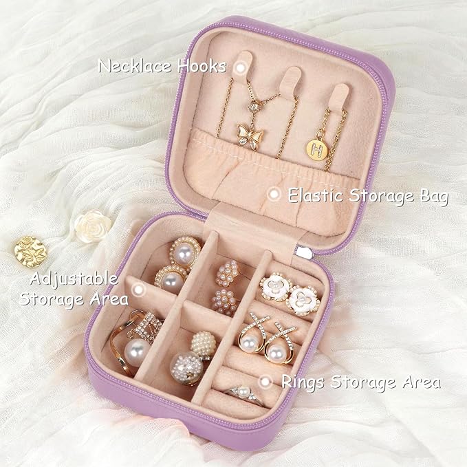 MFXIP Travel Jewelry Case Small Jewelry Box Jewelry Organizer Storage Case Portable PU Leather Mini Jewelry Travel Case for Girls Womens Earring, Necklace, Rings,Bracelets - Image 3