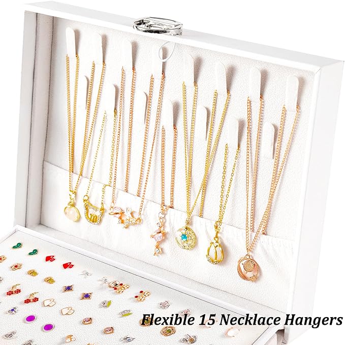 QBestry Earring Jewelry Box for Women Girls Stud Organizers, 5 Layers White Jewelry Organizer Box with Lock Necklaces and Earrings Holder Jewelry Box with Earring Organizer for Women Girls Xmas Gifts - Image 4