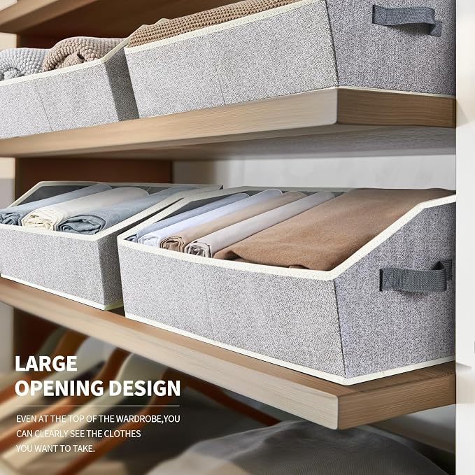 Homsorout Trapezoid Closet Shelf Organizer - Large Baskets for Organizing, Fabric Storage Box for Shelves, Cube Storage Bins for Clothes, Books, Blankets, 3 Pack, Light Gray - Image 3