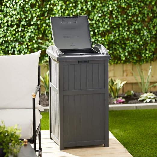 Suncast 2 Pack Trash Hideaway Refuse Container, Stylish Resin Outdoor Garbage Bin with Latching Lid, 30 to 33 Gallon Capacity, Cyberspace - Image 8