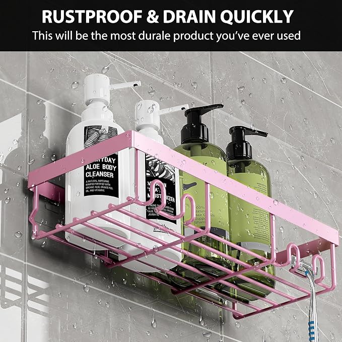 Moforoco Shower Caddy Shelf Organizer Rack, Self Adhesive Black Bathroom Shelves Basket, Home Farmhouse Wall Inside Organization and Storage Decor Rv Accessories, First Camper Apartment Essentials - Image 4