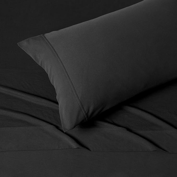 Amazon Basics 100% Cotton Jersey Bed Sheet Set, Twin, Black, Solid