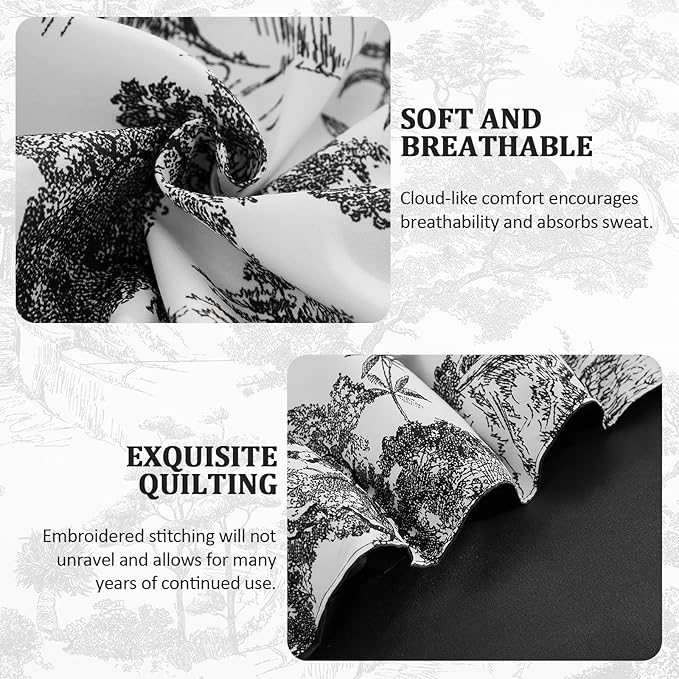 DJY Black Comforter Set Queen, 7 Pieces Black and White Botanical Comforters Queen Size Elegant Plants Print with Sheets Bed in a Bag Soft Microfiber Reversible Complete Bedding Sets for All Season