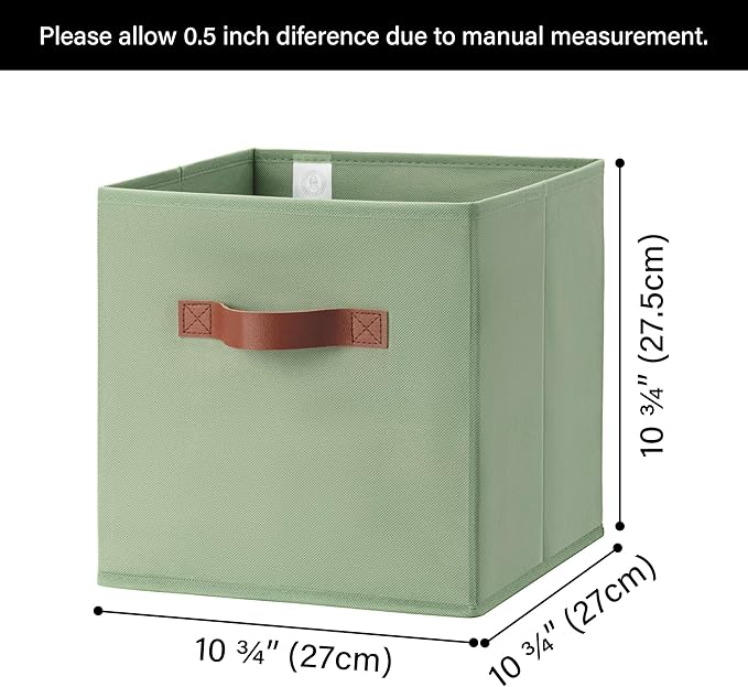 GRANNY SAYS 11 Inch Cube Storage Bins, Collapsible Fabric Storage Cubes with Handle, Closet Baskets for Organization, Storage Cubes for Shelves, Closet, Sage Green, 6-Pack - Image 8