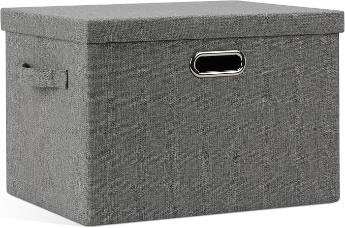 Graciadeco Large 17" 36 Quart Collapsible Stackable Storage Bins with Lids, 1 Pack Grey Foldable Fabric Closet Storage Boxes with Lids, 4 Handles Heavy-duty Linen Cube Baskets for Bedroom by GraciadecoStorage