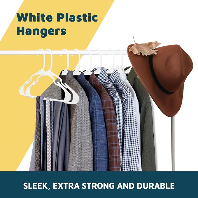 Lifemaster Plastic Clothes Hangers – Heavy Duty Hanger Set, for Organizing Clothes, Dresses, and Coat, Holds Up to 5 lbs, Space-Saving Hangers with Non-Slip Shoulder Grooves, Pack of 20, White - Image 9