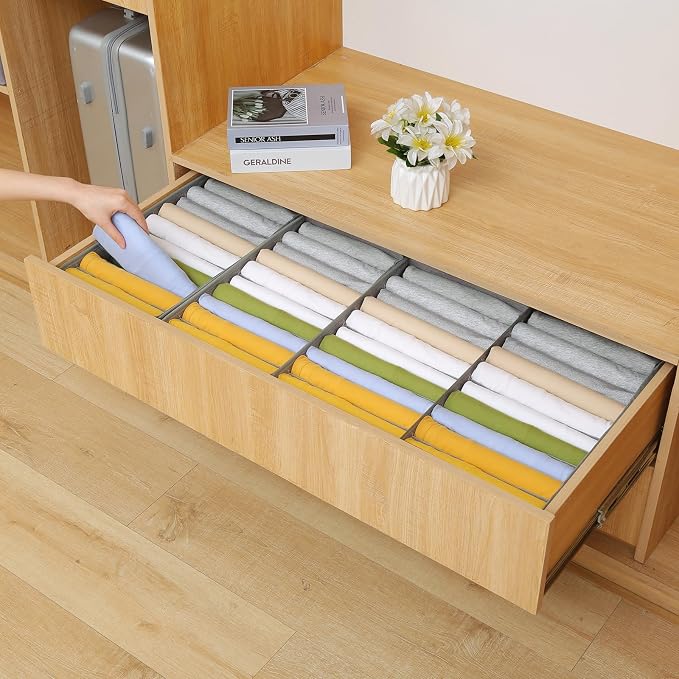 Qozary 4 Pack Drawer Organizers for Clothing, 10 Grids Foldable Dresser Drawer Organizers, Clothes Organizer for Folded Clothes, T-shirt, Tank Tops, Camisoles, Underwear, Leggings, Baby Clothes - Image 5