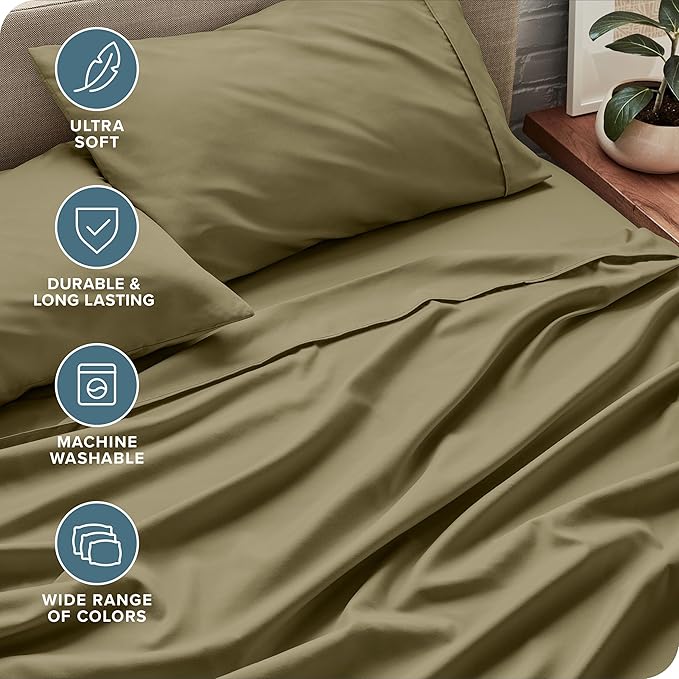 Bare Home Full Sheet Set - 1800 Ultra-Soft Microfiber Full Bed Sheets - Double Brushed - Deep Pockets - Easy Fit - 4 Piece Set - Bedding Sheets & Pillowcases (Full, Olive)