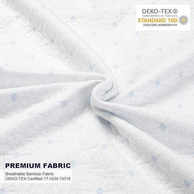 Ferlizer 3 Inch Full Mattress Topper Protector Cover, Oeko-Tex Certified, Bamboo Zippered Cover for Mattress Topper, Adjustable Straps & Anti-Slip Silicone Bottom, Removable & Washable - Cover Only