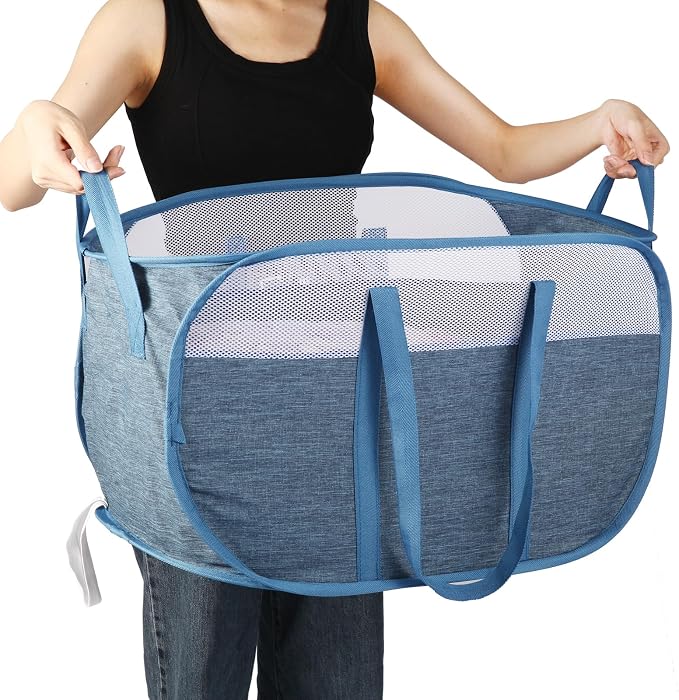 Collapsible Laundry Baskets, Tear Proof Pop Up Laundry Hamper with Dual Handles, Durable Foldable Laundry Basket, Easy to Carry Laundry Hamper for Home, Laundry Room, Bedroom, Dorm, Travel Blue by BATTOO