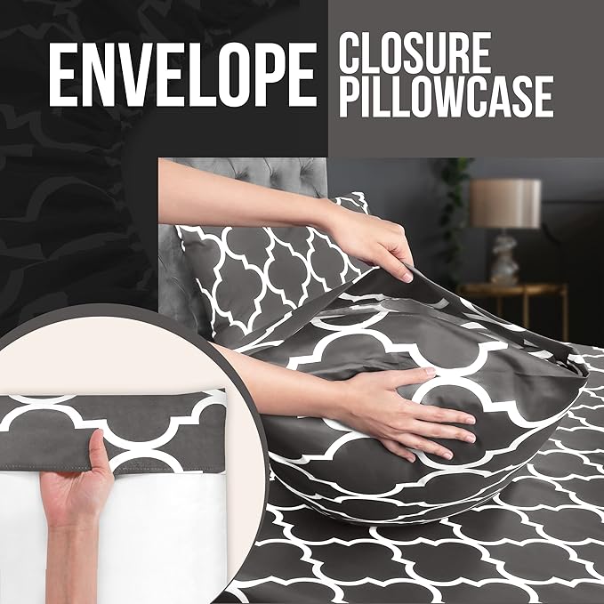 Utopia Bedding Full Sheet Set, Soft Microfiber 4 Piece Bed Sheets with 15" Deep Pocket - Easy Care Brushed Microfiber (Quatrefoil - Grey)