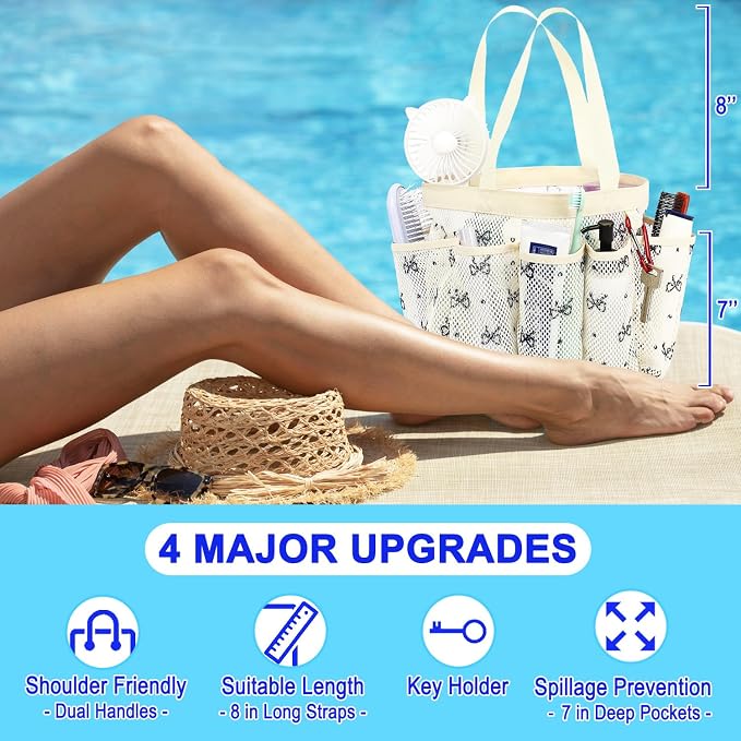 Fammart Mesh Shower Caddy Portable for College Dorm Room Essentials, 8-Pocket Large Shower Basket Tote Bag with 2 Handles for Toiletry, Bathroom, Beach, Camp, Gym - Image 5