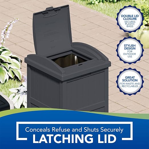 Suncast 2 Pack Trash Hideaway Refuse Container, Stylish Resin Outdoor Garbage Bin with Latching Lid, 30 to 33 Gallon Capacity, Cyberspace - Image 6