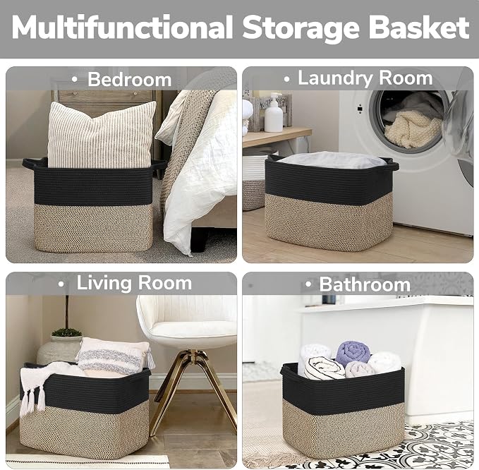 Goodpick Woven Baskets for Organizing, 18" x 14" x 12" Wicker Laundry Basket with Handles, Decorative Toy Baskets Storage Kids, Blanket Basket for Living Room, Bedroom - Image 6