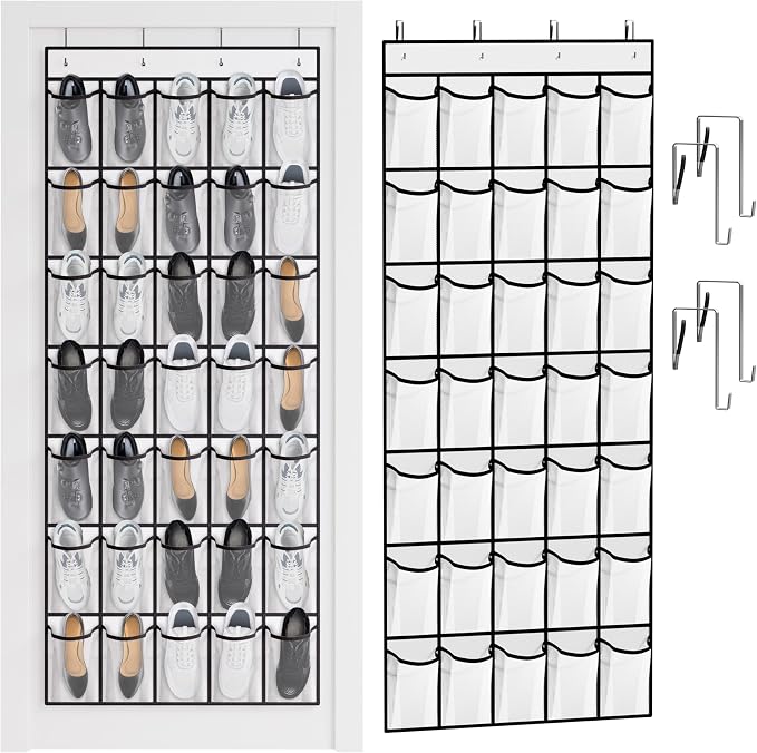 WVM Over the Door Shoe Organizer with 35 Breathable Mesh Pockets, Hanging Shoe Organizer for Door with 4 Metal Hooks, Large Capacity Closet Storage for Shoes, Accessories, White - Image 7