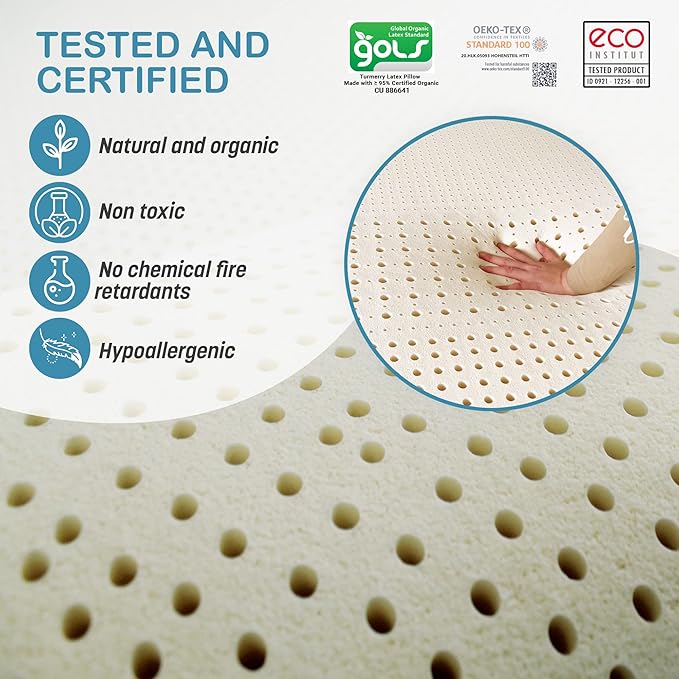7-Zone Green Natural Organic Latex Mattress Topper Twin Size - 2 inch - Medium Firmness - GOLS Certified Latex Foam Bed Pad for Side Sleepers Zonal Support Durable and Breathable