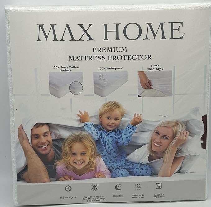 Premium 100% Waterproof Mattress Protector California King Size, Absorbent, Cotton, Bed, Breathable Fitted Mattress Cover with Stretchable Pockets, Cover Smooth Soft Noiseless Washable