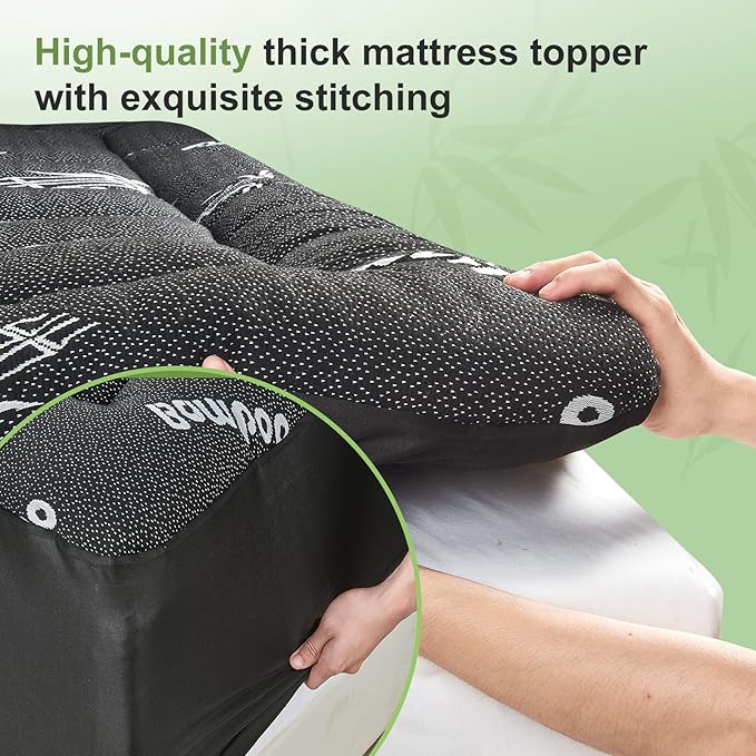 King Size Mattress Topper Viscose Derived from Bamboo, Soft Thick Pillow Top Mattress Pad Cover for Back Pain, Cooling Mattress Protector with 8-21 Inch Deep Pocket, Dark Grey