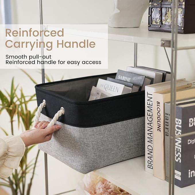 Large Storage Baskets- 15.7x11.8x8.26 inch Storage Bins for Shelves and Closet Organizing, Foldable Fabric Bin for Home Organization Clothes and Laundry (3-Pack, Black&Gray) - Image 4