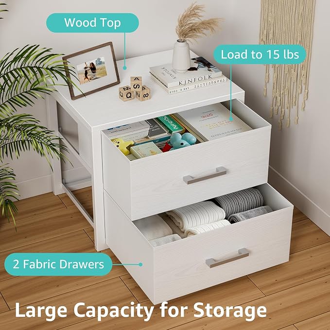 BOLUO Stackable Storage Drawers Closet Organizers and Storage Fabric White 2 Drawer Dresser for Bedroom 2 Packs Modern - Image 6