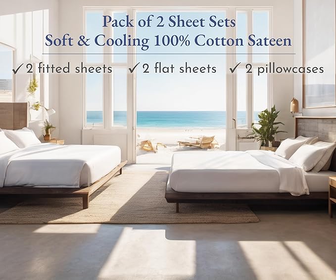 California Design Den 100% Cotton 2-Pack Twin XL Sheet Sets, Soft & Durable Extra Long Twin Bed Sheets with 12" Pockets, Twin XL Sheets with Sateen Sheets (Light Grey)