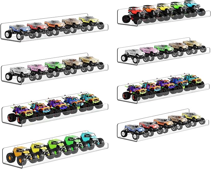 upsimples 8 Pack Acrylic Shelves Wall Organizer and Storage, 15" Display Shelf for Figure, Toy Cars, Perfume, Kids Bookshelf for Bedroom, Nursery, Craft Room, Clear by upsimples